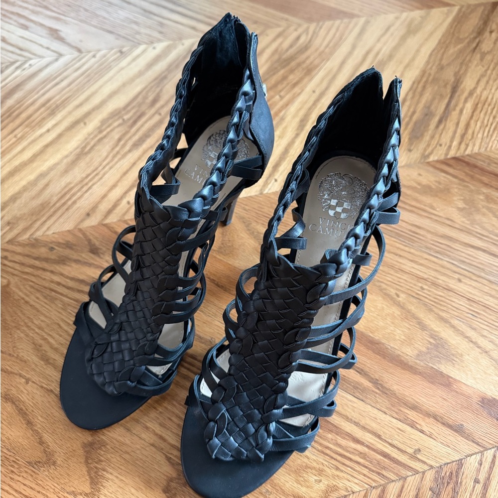Vince Camuto Black Woven Strappy Heels